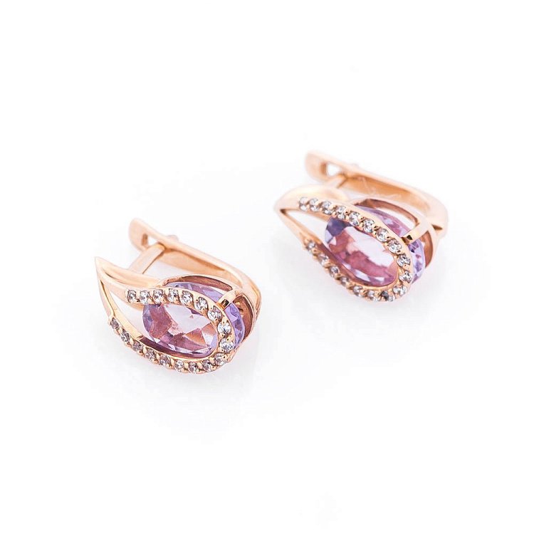Золоті сережки з аметистами та фіанітами 14046594 від ювелірного магазину Онікс