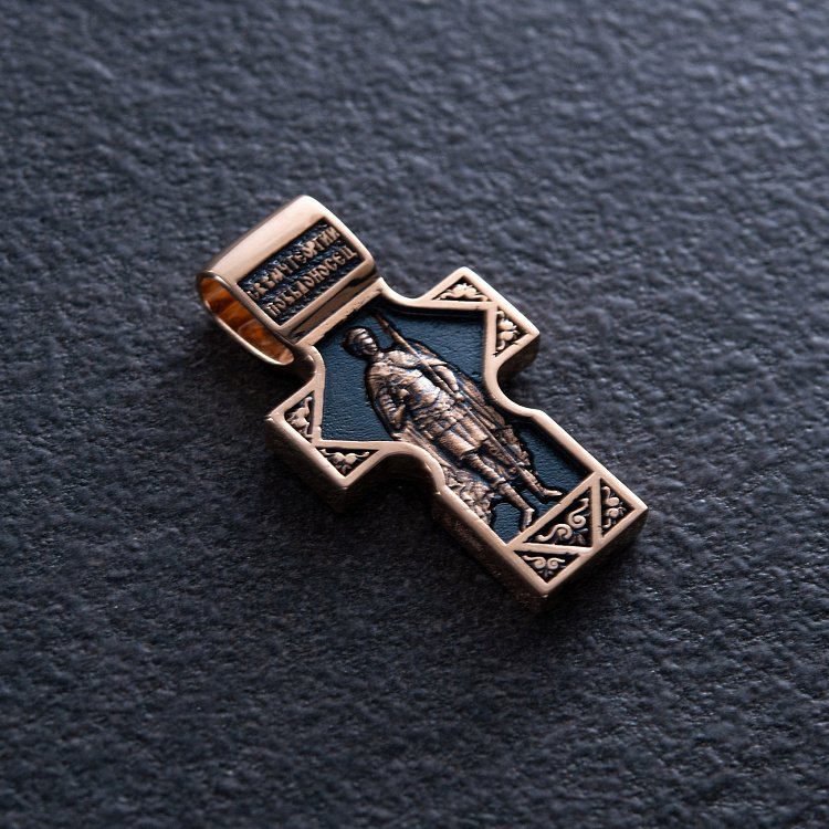 Золотий православний хрест "Спас Нерукотворний. Святитель Миколай Чудотворець. Георгій Переможець" п03824 від ювелірного магазину Онікс - 4