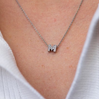 Серебряное колье с буквой "М" с фианитами 1103 М №4