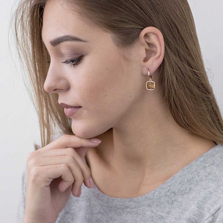 Золотые серьги с цитрином z14048686 от ювелирного магазина Оникс - 2