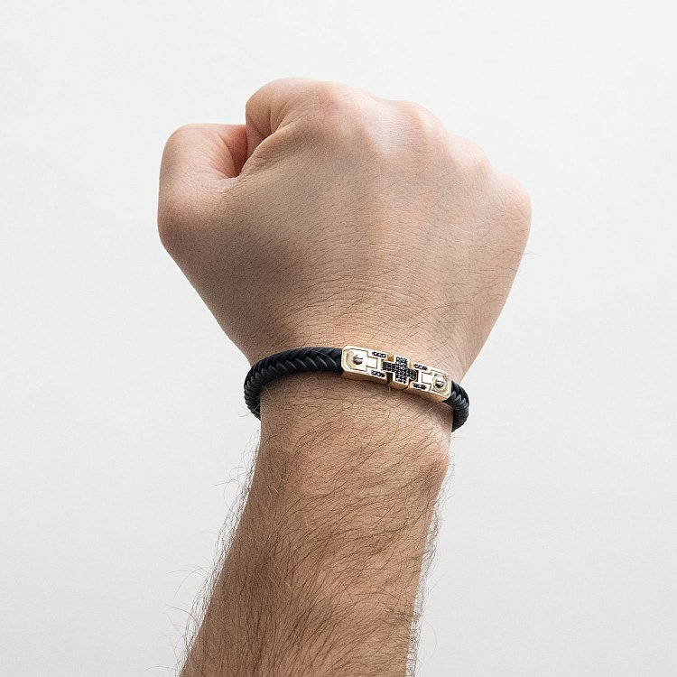 Каучуковый браслет из желтого золота с фианитами б03991 от ювелирного магазина Оникс - 1