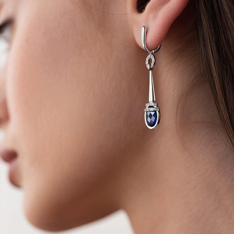 Золотые серьги с фианитами и сапфирами 7025387 от ювелирного магазина Оникс - 3