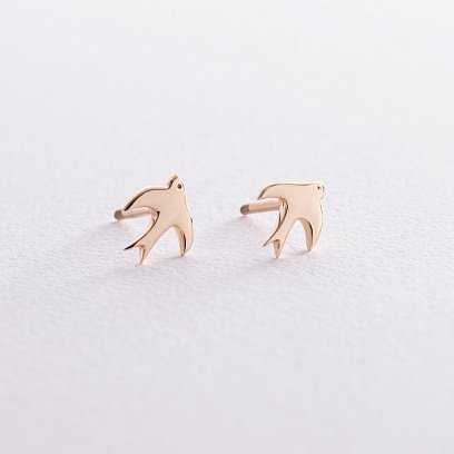 Серьги - пусеты "Маленькие ласточки" в желтом золоте с08278