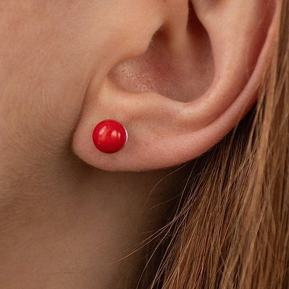 Сережки - пусети з коралом (біле золото) с08876 №2