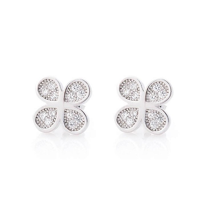 Срібні сережки-пусети "Конюшина" з фіанітами 121673 від ювелірного магазину Онікс - 3