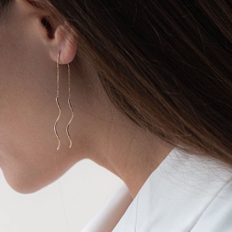 Серьги - протяжки "Завиток" из желтого золота с07200 от ювелирного магазина Оникс - 2