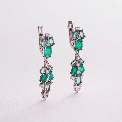 Срібні сережки з агатом, кварцом і фіанітами 2950/9р-GRAGQG