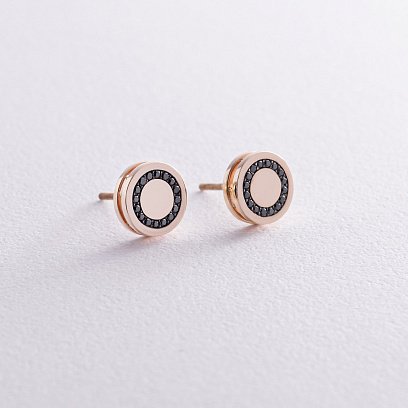 Золотые серьги - пусеты с черными бриллиантами 334483122