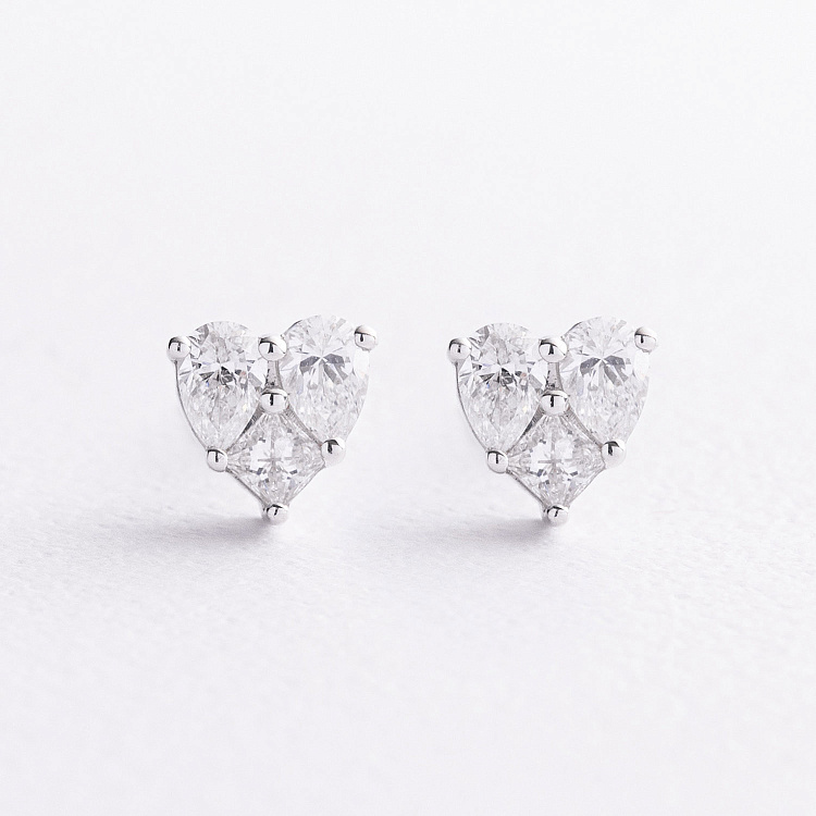 Серьги - пусеты "Сердечки" в белом золоте (бриллианты) сб0696va от ювелирного магазина Оникс