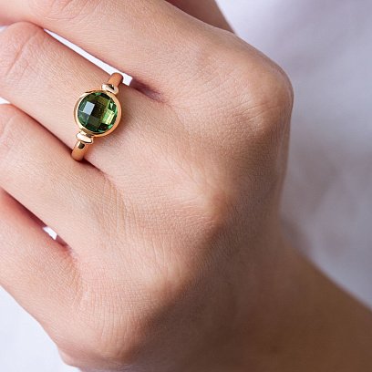 Золота каблучка із зеленим фіанітом к06758 №4