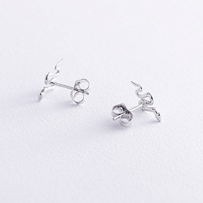 Серьги - пусеты "Змеи" в белом золоте с07918 №3