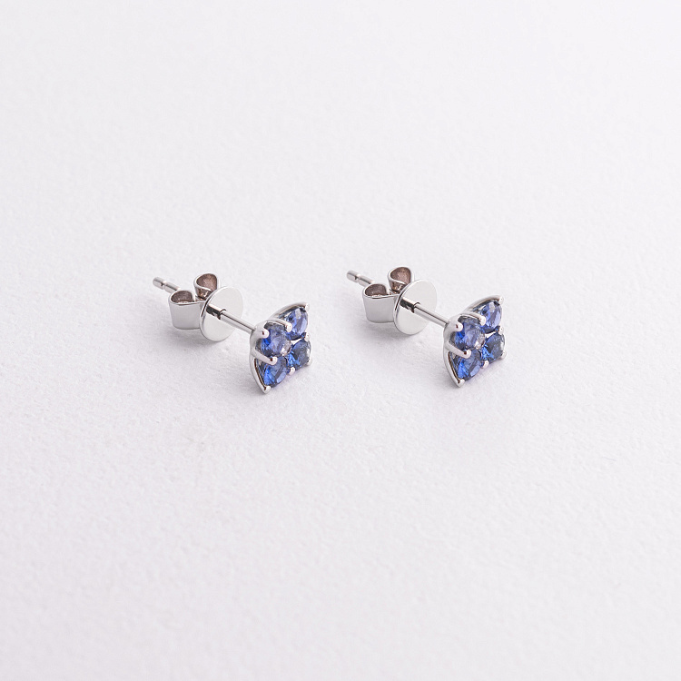 Золоті сережки - пусети (діаманти, сапфіри) сб0622lg від ювелірного магазину Онікс - 1