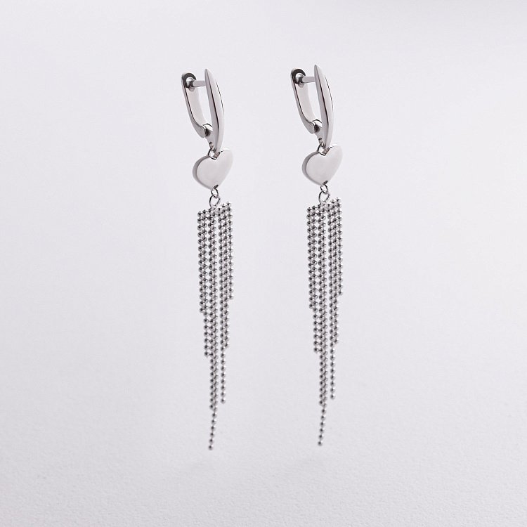 Висячі сережки "Сердечки" у сріблі 123479 від ювелірного магазину Онікс