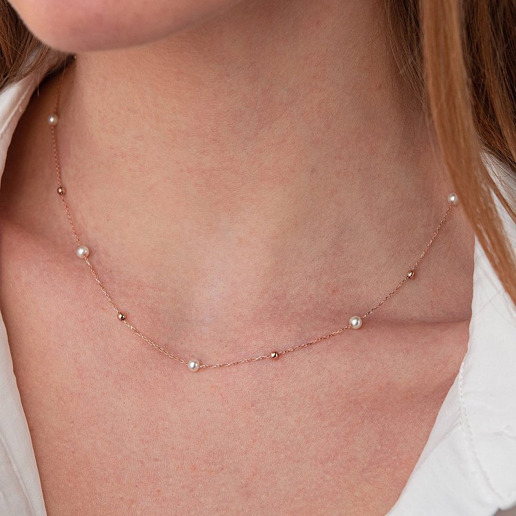 Золотое колье "Шарики" с жемчугом кол02029 от ювелирного магазина Оникс - 1