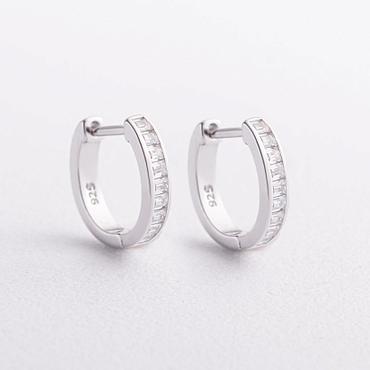 Серебряные серьги - кольца с фианитами 123558