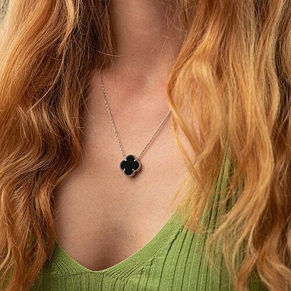 Срібне кольє "Конюшина" з оніксом 181326 №2