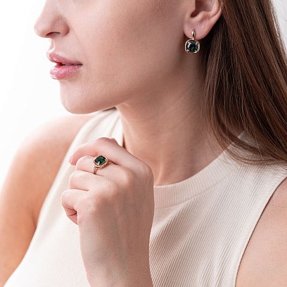 Золотые серьги (фианиты, празиолиты) с05155 №2