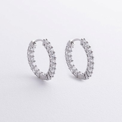 Серебряные серьги - кольца с фианитами 123426