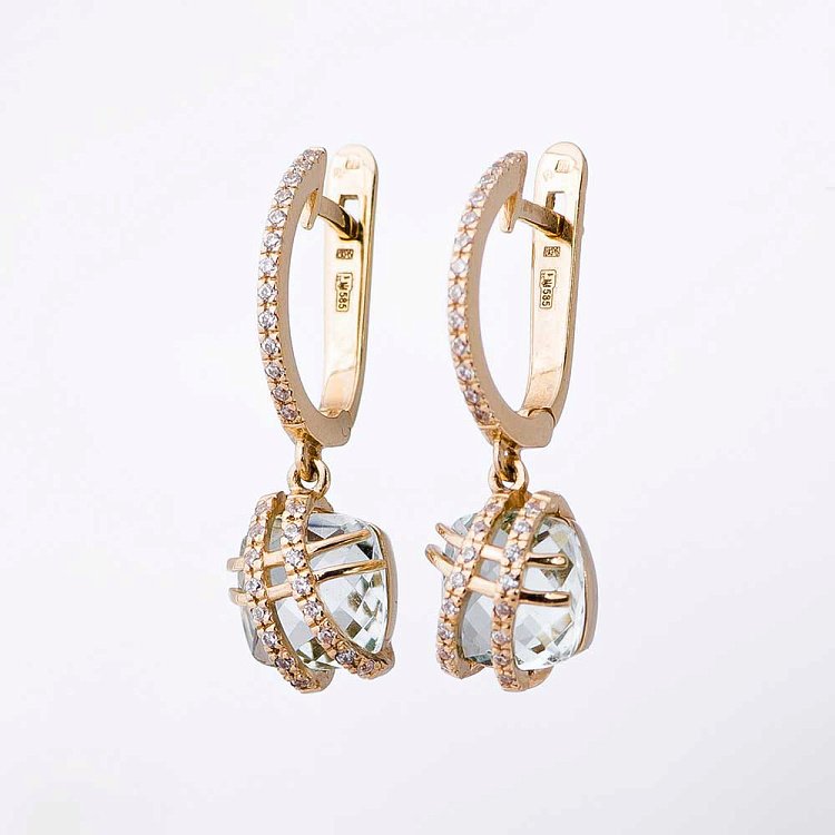 Золоті сережки з аметистом і фіанітами 14052502 від ювелірного магазину Онікс - 1