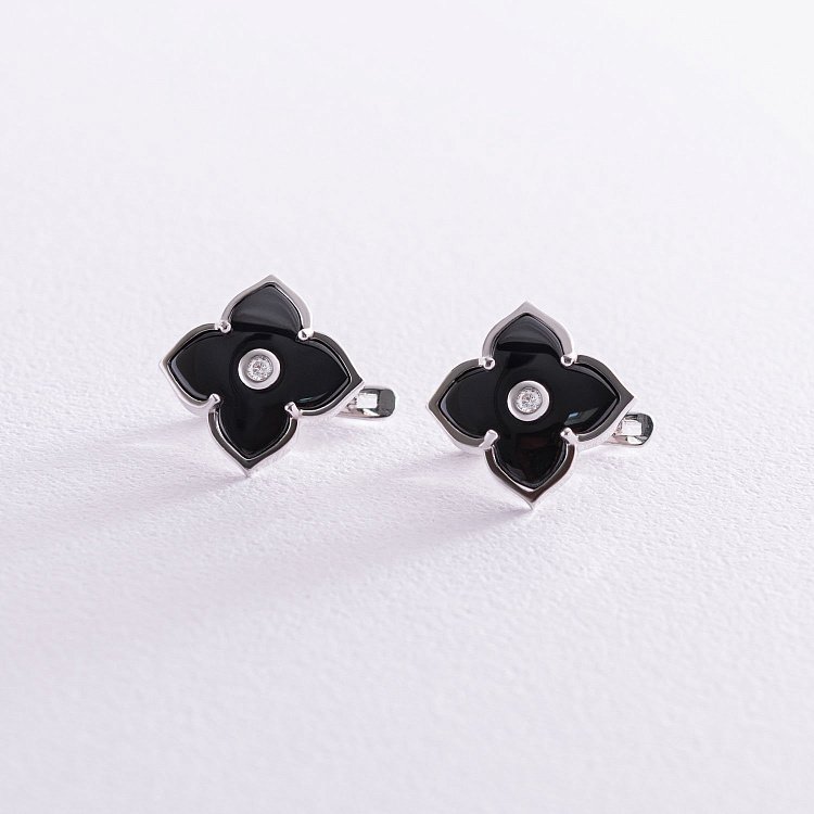 Серебряные серьги "Клевер" 122803 от ювелирного магазина Оникс