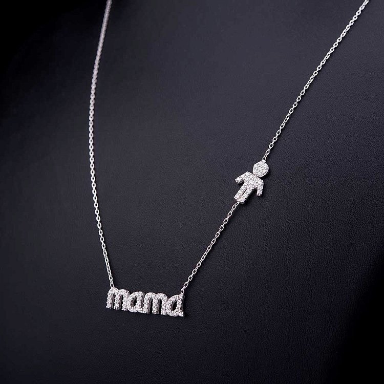 Серебряное колье "Мама" с фианитами 18376 от ювелирного магазина Оникс - 3