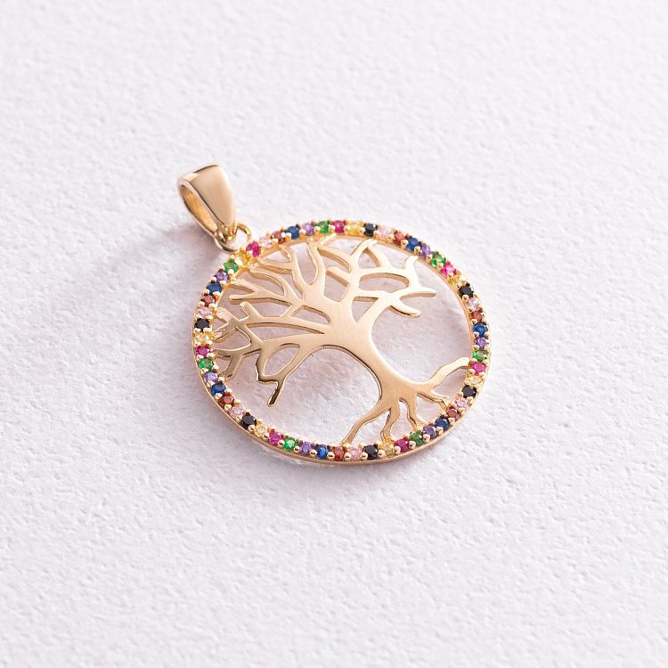 Золотой кулон "Древо жизни" с фианитами п03655 от ювелирного магазина Оникс