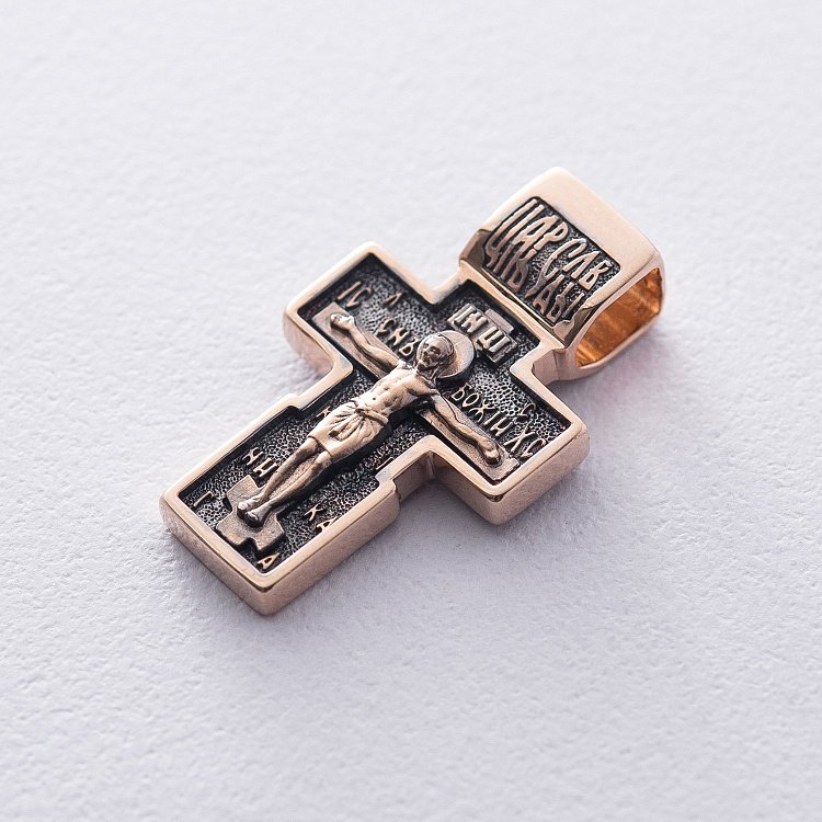 Золотий хрест "Розп'яття. Божа Матір Оранта" з чорнінням п01825 від ювелірного магазину Онікс