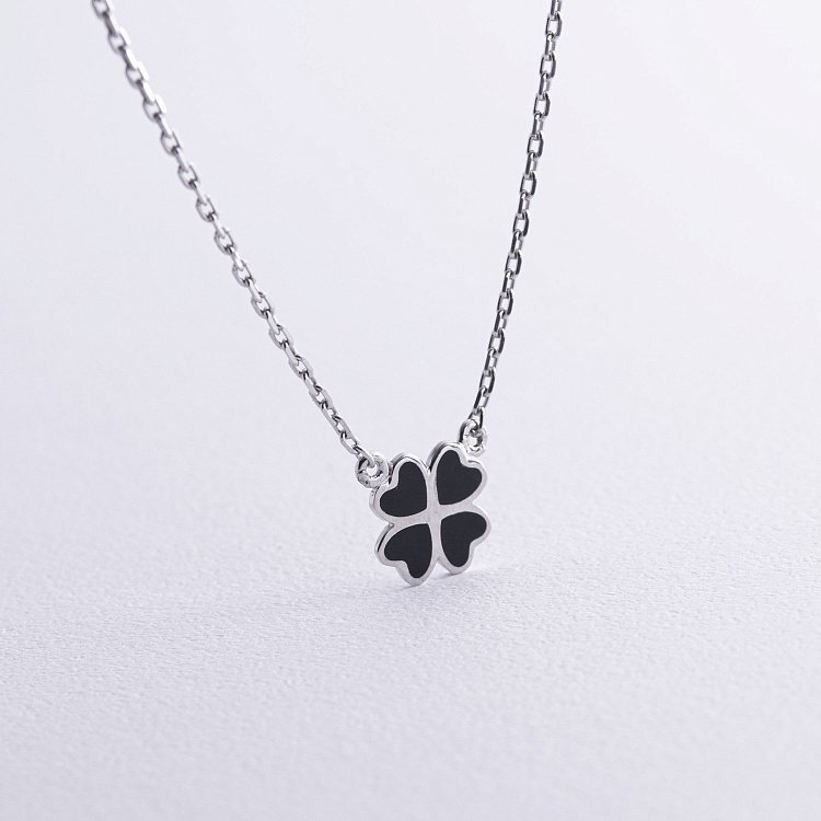 Серебряное колье "Клевер" (черная эмаль) 181209 от ювелирного магазина Оникс - 3