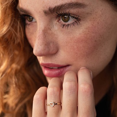 Каблучка "Сердечко з фіанітом" у жовтому золоті к07109 №4