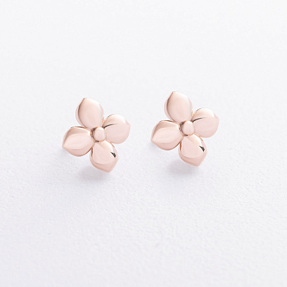 Cерьги - пусеты "Клевер" в красном золоте с09605