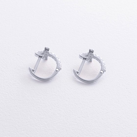 Серьги - кольца "Крестики" с фианитами (белое золото) с09092 №4