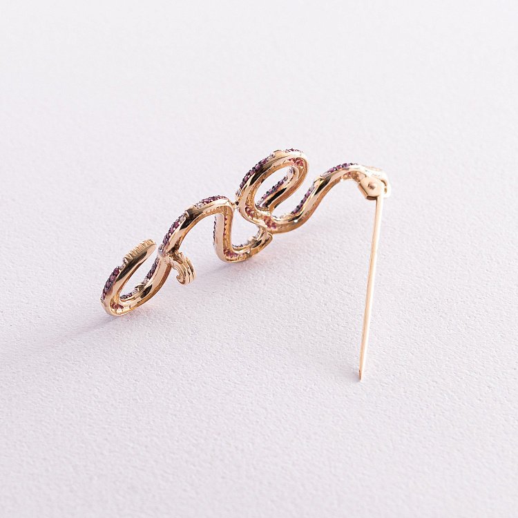 Золота брошка "Змія" з різнокольоровими фіанітами зак00326 від ювелірного магазину Онікс - 3