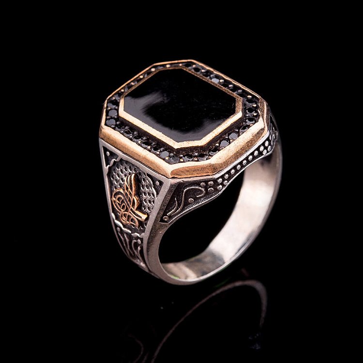 Серебряная печатка с эмалью (медь, фианиты, родий) 111315 от ювелирного магазина Оникс - 2