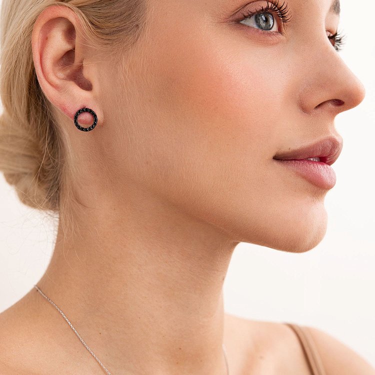Золоті сережки - пусети "Кругообіг" (чорні діаманти) 1.2 см сб0357di від ювелірного магазину Онікс