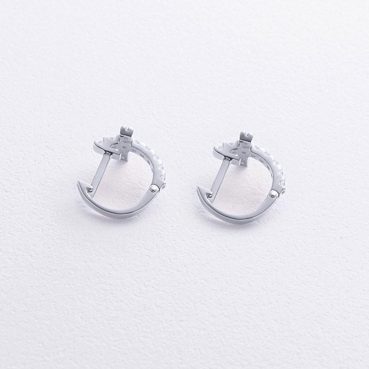 Серьги - кольца "Крестики" с фианитами (белое золото) с09092 от ювелирного магазина Оникс - 3