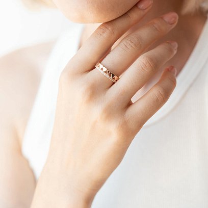 Золота каблучка "Сердечки" з фіанітами к07044 №5