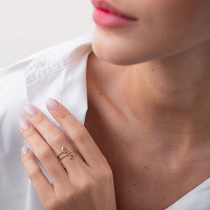 Золота каблучка "Серце і хрестик" к05095 №2