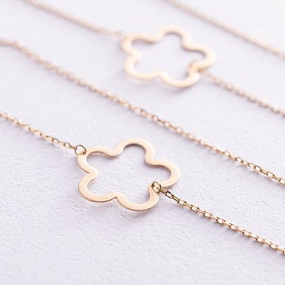 Золоті сережки - пусети на ланцюжку "Квіточки" с05953 №3