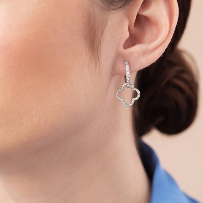 Серебряные серьги - кольца "Клевер" с фианитами 2 в 1 OR120810 №4