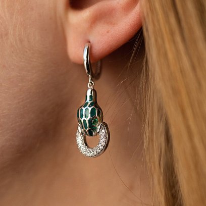 Золотые серьги "Змеи" (эмаль, фианит) с08696 №4