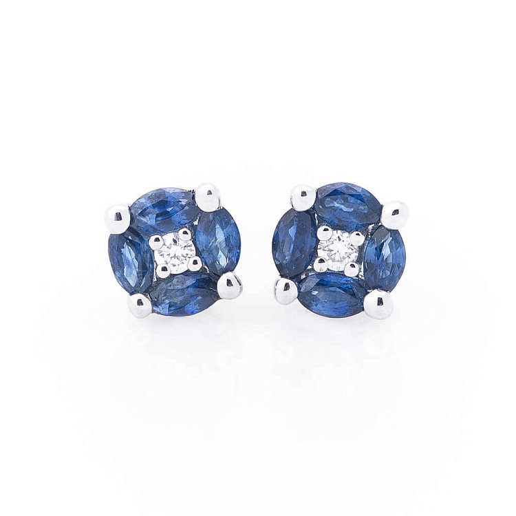 Золотые серьги-гвоздики с сапфирами и бриллиантами сб0076aj от ювелирного магазина Оникс - 2