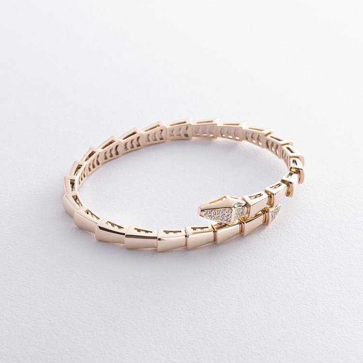 Жорсткий браслет "Змія" у жовтому золоті (фіаніти) б05272 від ювелірного магазину Онікс - 2