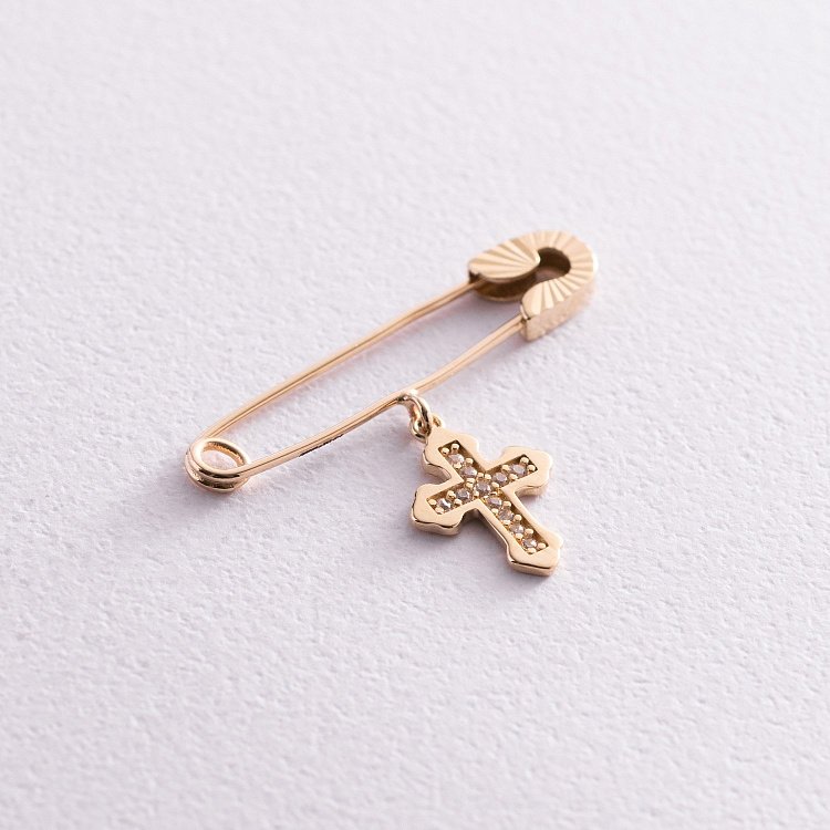 Золотая булавка с крестиком (фианиты) зак00319 от ювелирного магазина Оникс