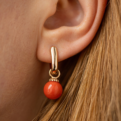 Сережки з коралом (червоне золото) с08755 №2