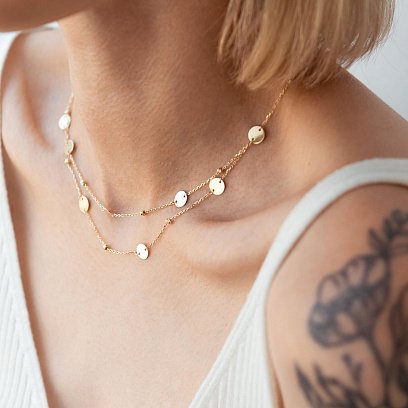 Двойное колье "Монетки" из желтого золота кол01874 №3