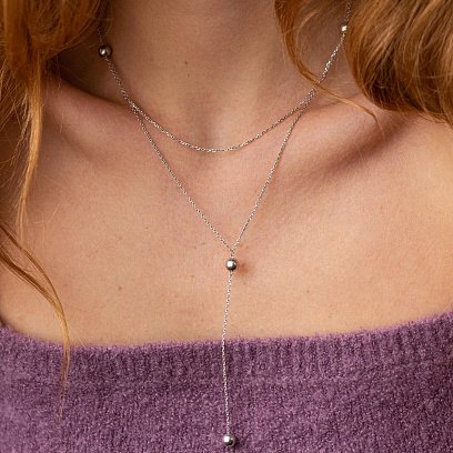 Серебряное колье - галстук с шариками 908-01398 №3