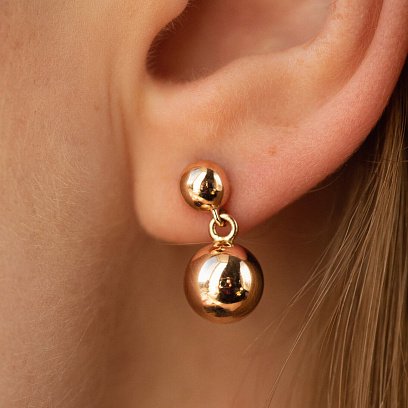 Серьги - пусеты "Margo" с шариками (красное золото) с08239 №5