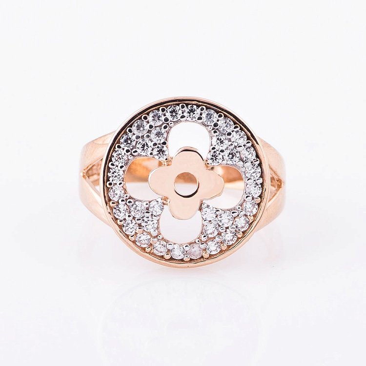 Золотое кольцо с фианитами "Клевер" к05183 - 2 Золотое кольцо с фианитами "Клевер" к05183 от ювелирного магазина Оникс - 2