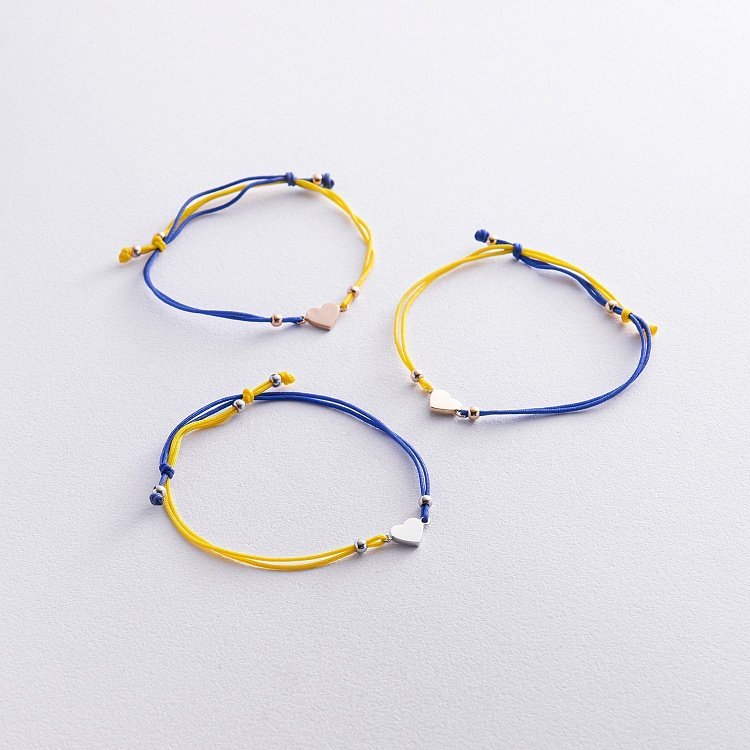 Браслет "Украинское сердце" в желтом золоте (синяя и желтая нить) б05275 от ювелирного магазина Оникс - 1