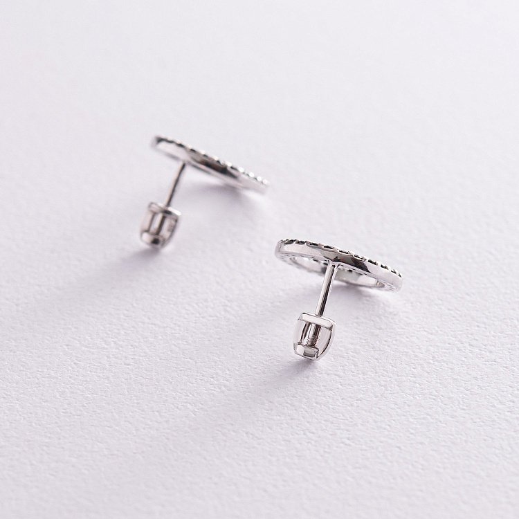 Срібні сережки - пусети "Кругообіг" (чорні фіаніти) 064510 від ювелірного магазину Онікс - 2